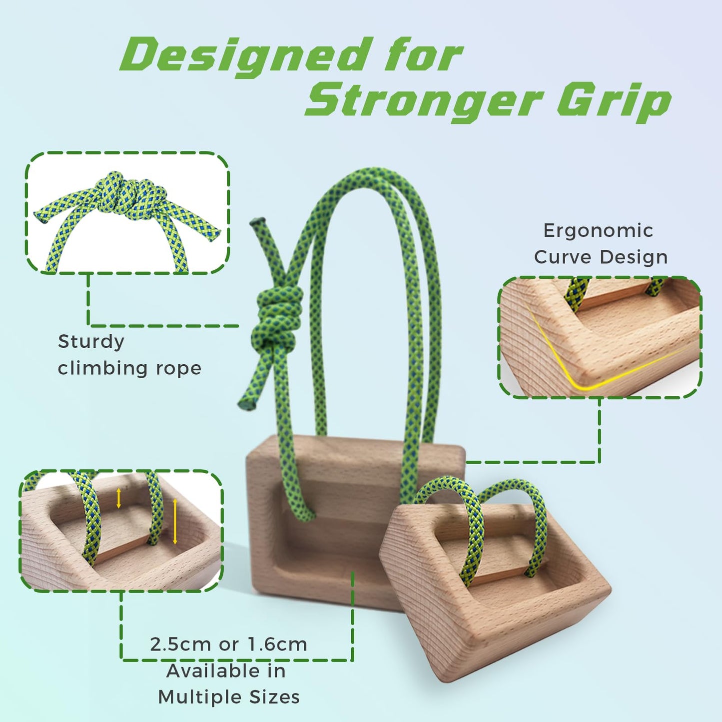 Lights Mountain Portable Climbing Hangboard – Dual Depth Wooden Grip Blocks for Finger Strength, Power, and Forearm Training – Beech Wood Hang Board with Loading Pin and Carabiners
