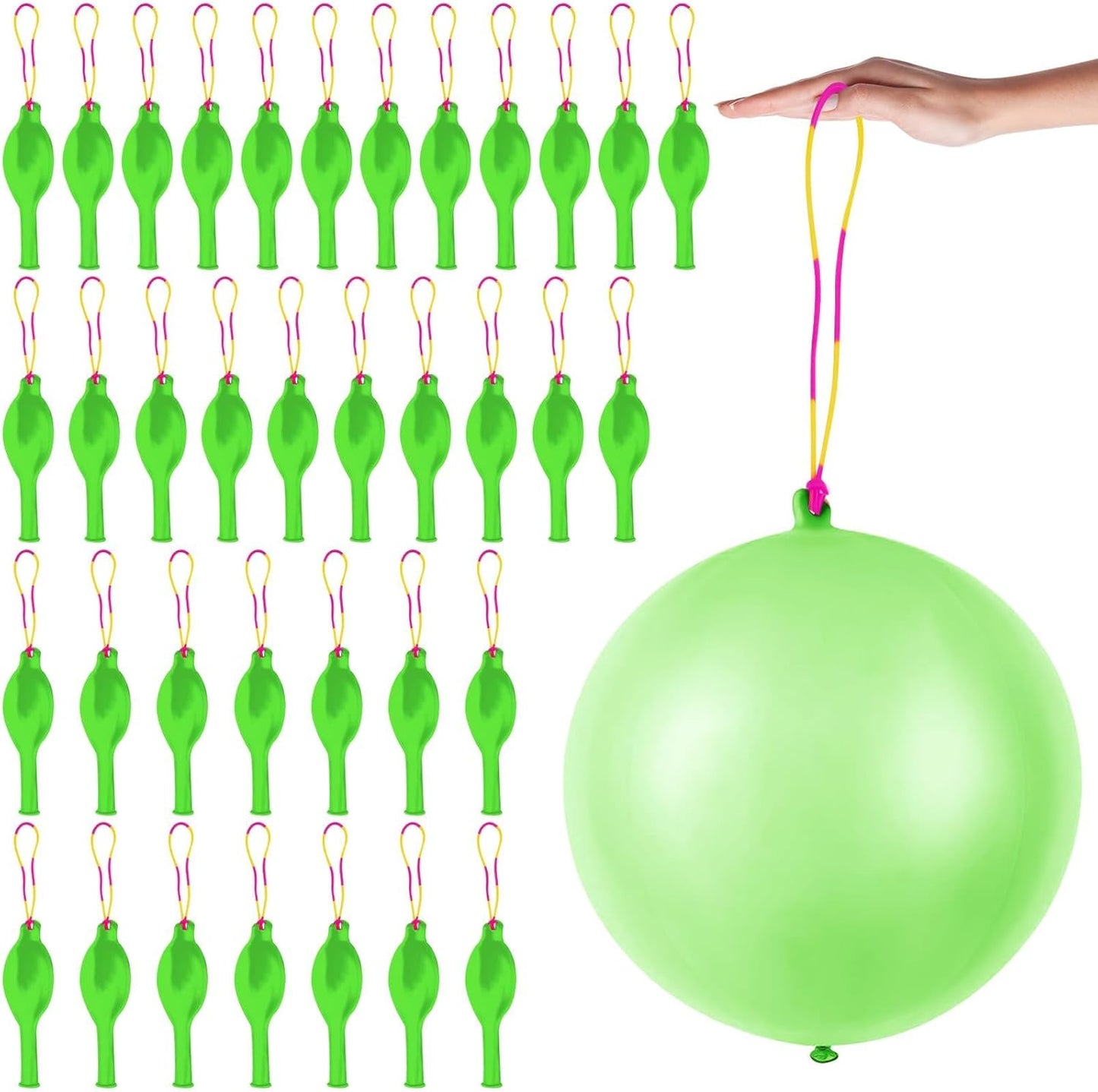 Punch Balloons by Green - 36 Pcs with Rubber Band Handle for Easy Grip | Perfect for Kids’ Birthday Parties & Outdoor Play