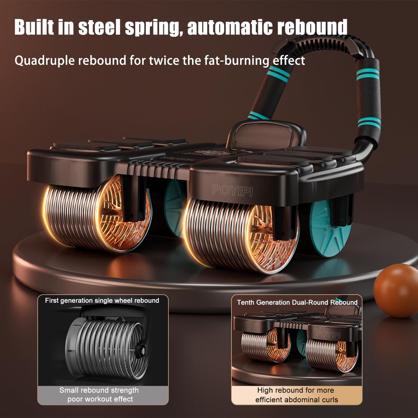 POYIPI 2024 New Ab Wheel Roller with Elbow Support - Automatic Rebound Abdominal Wheel Roller, The Upgraded Four-wheel Abdominal Wheel Core Workout Equipment Home Gym Abs Machine, Black