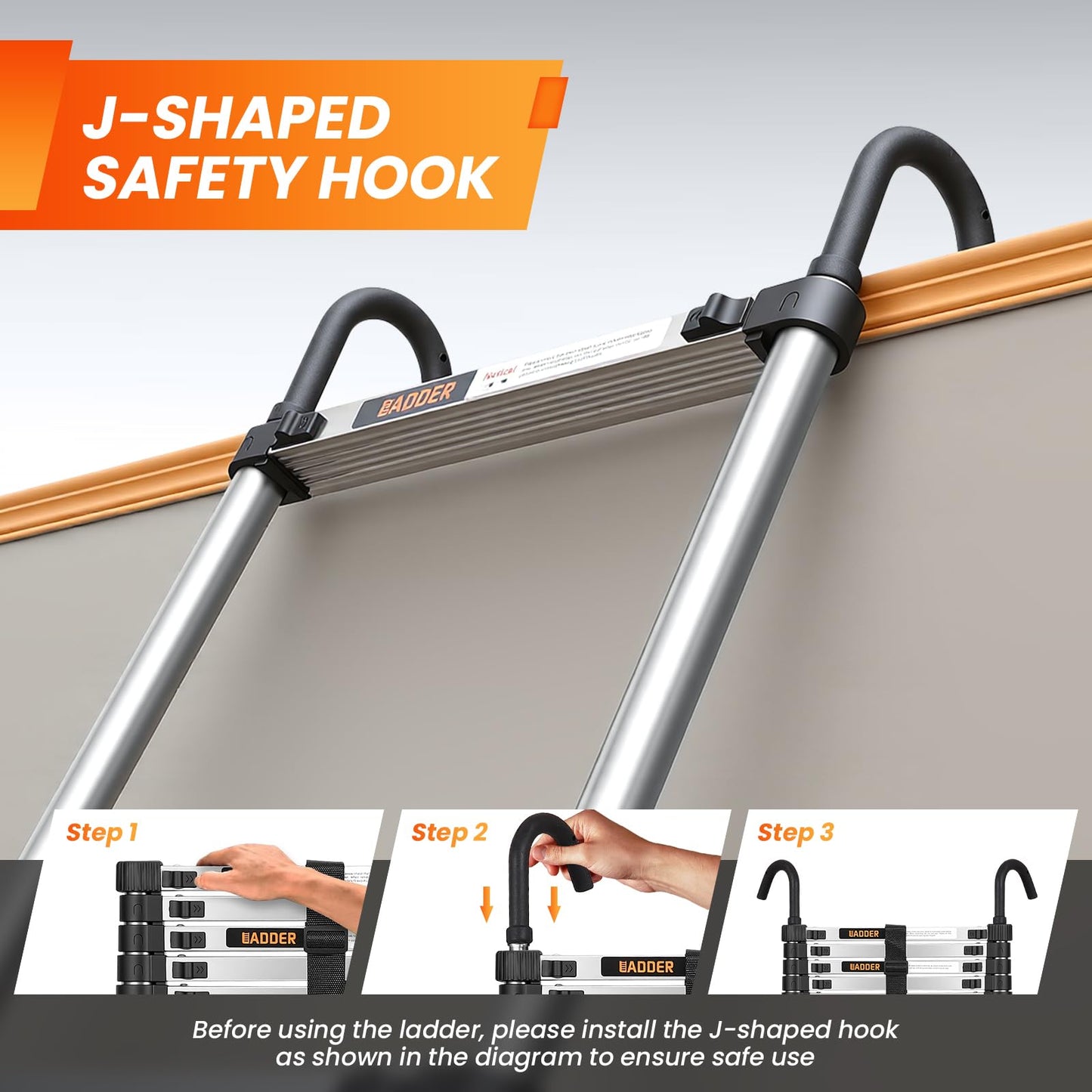 Telescoping Ladder, 16.5 FT Extension Ladder w/Hooks, Heavy Duty 330lbs Max Capacity, Collapsible Telescopic Ladder for Rv, Roof, Outdoor