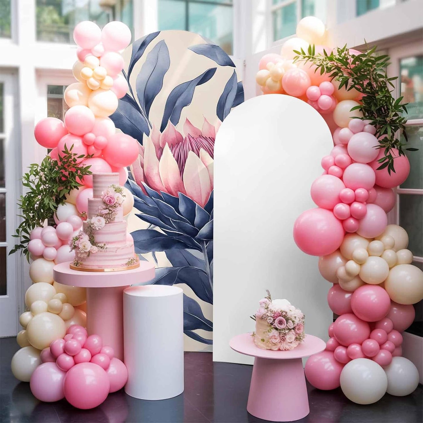 Jnbasdffb 7.2 Blue Pink Botanical Wedding Arch Cover,Stretchy Spandex Arch Backdrop Stand Covers FT,Oil Painting Spring