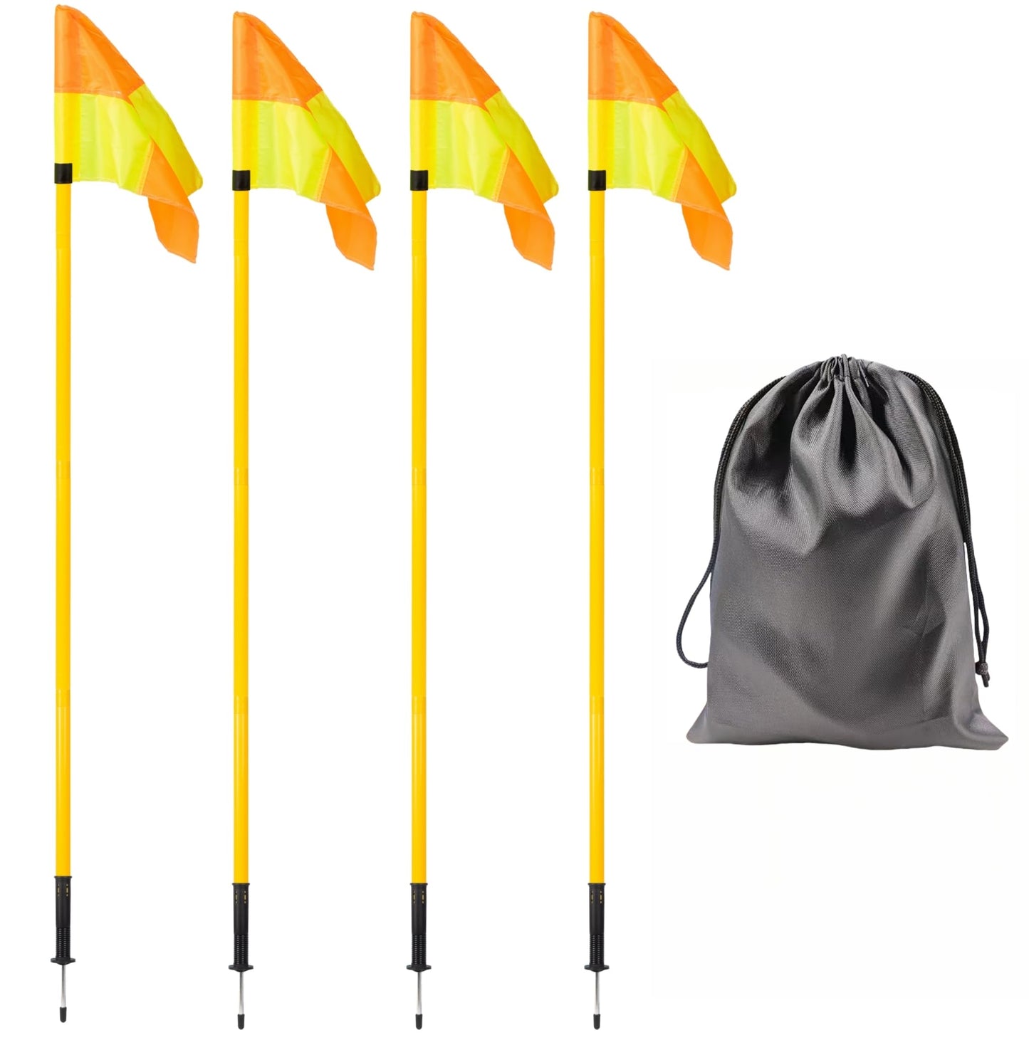 5FT Soccer Corner Flags for Soccer Field Set of 4,Soccer Flags Agility Poles Soccer Training Poles,Spring Loaded Adjustable Speed and Agility Training Equipment With Storage Bag