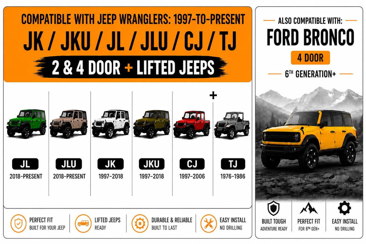 Hard Top Remover Lift for Jeep Wranglers: 1997-to-Present JK JKU JL JLU TJ CJ, 2&4 Door Lifted Jeeps, 4 Door Bronco. Easy Assembly. One Person System. Hardtop Removal/Installation in Minutes. Patented