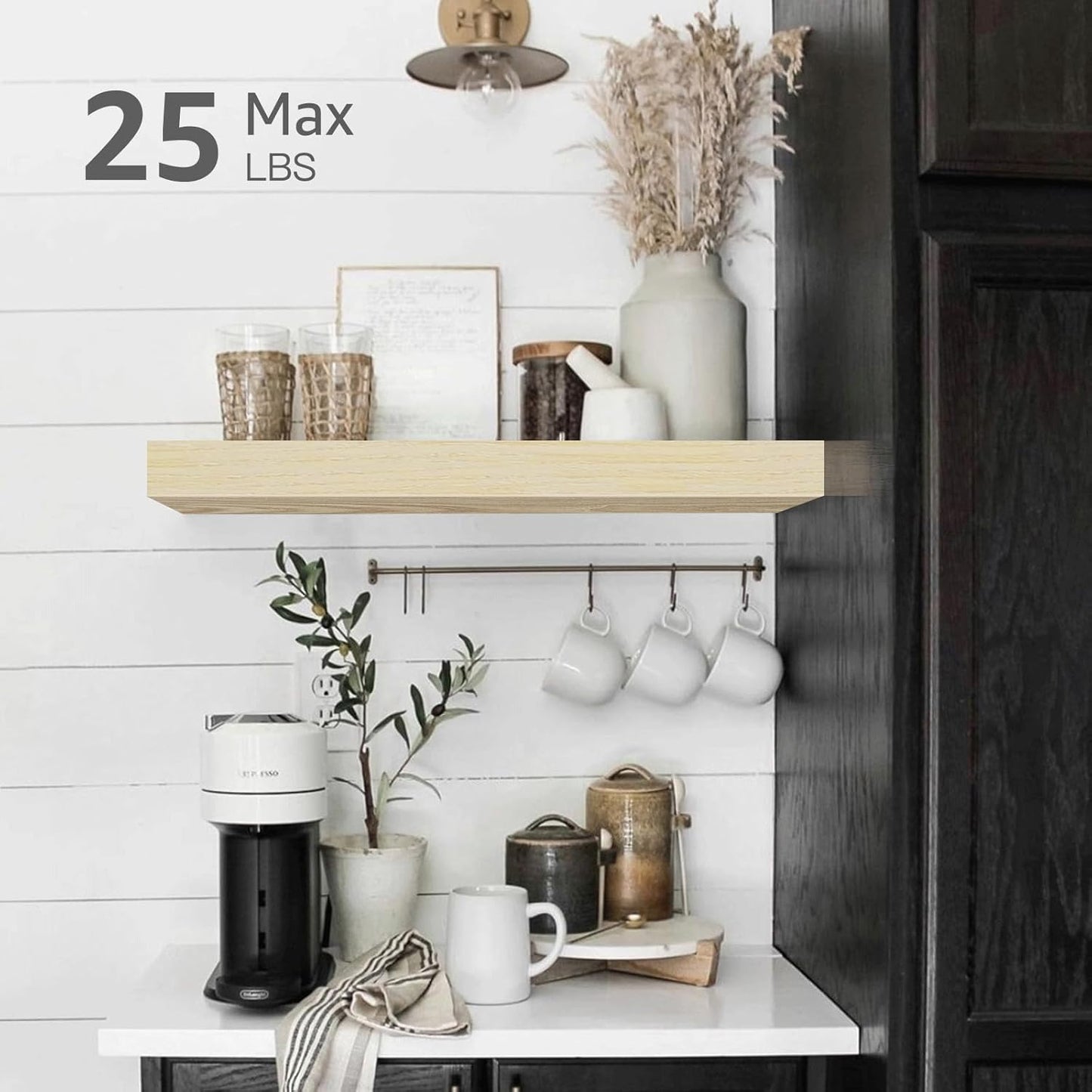 QEEIG Floating Bathroom Shelves - Wall-Mounted Farmhouse Decor | Set of 2, 15.7" x 6.7", Natural Finish