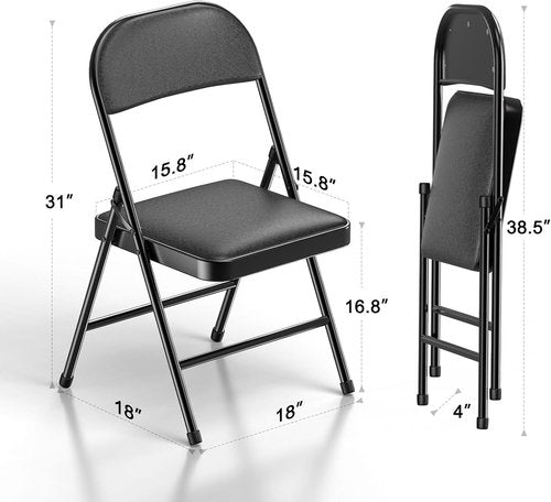 Nazhura Folding Chairs - 4 Pack Fabric Dining Set with Padded Cushions | Indoor/Outdoor Use (Charcoal)