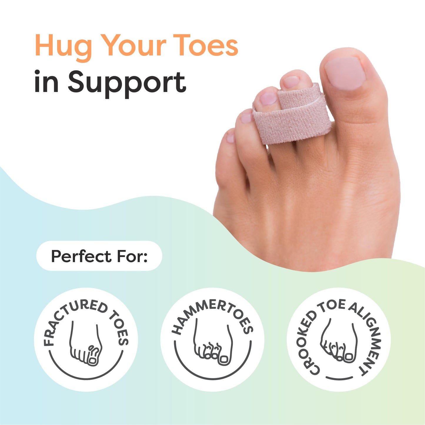 ZenToes Hammer Toe Corrector for Women & Men - Reusable Fabric Buddy Wraps for Broken Toes - Cushioned Toe Splint for Protection & Recovery & Hammertoe Straightener - 4 Count (OSFM, Beige)