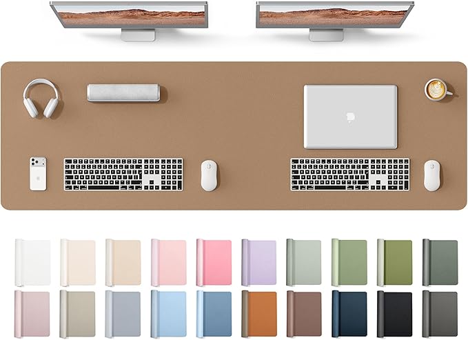 YSAGi Leather Desk Protector, Office Mat, Large Mouse Mat, Non-Slip PU Leather Blotter, Laptop Desk Mat, Waterproof Writing Pad for Office and Home(Khaki, 63" x 17.2")