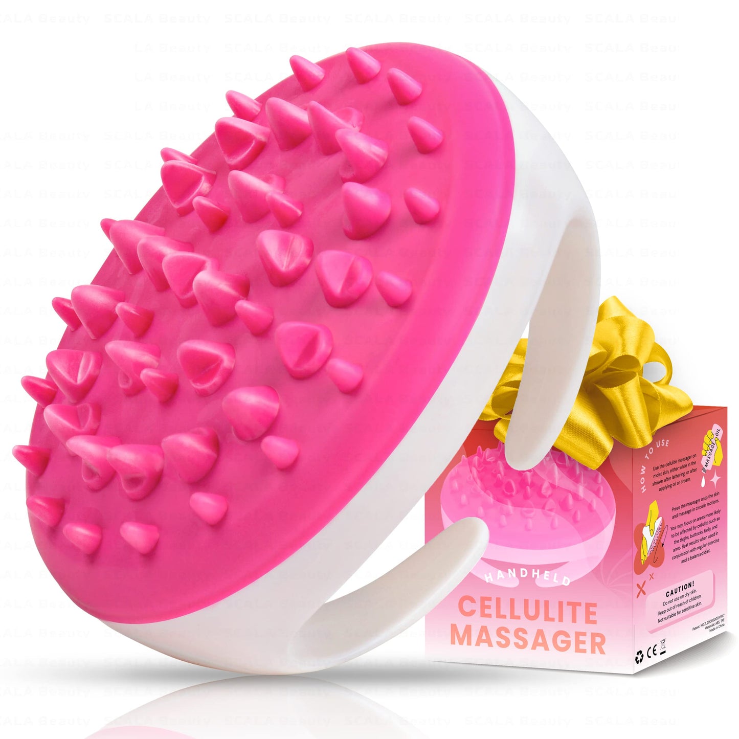 Scala Silicone Cellulite Massager, Bath Shower Scrubber Accessories, Bathroom Toys, Cellulite Remover, Body Massager Tool, Exfoliator, Fat Roller Use with Creams and Oils, Pink