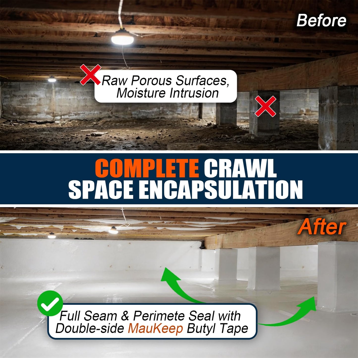 Double Sided Foundation Butyl Sealant Tape (2" x 90FT ) & 600pcs Christmas Tree Fasteners for Crawl Space Encapsulation, Waterproof Vapor Barrier Wall Seal, Double Secure Permanent Fastening Set