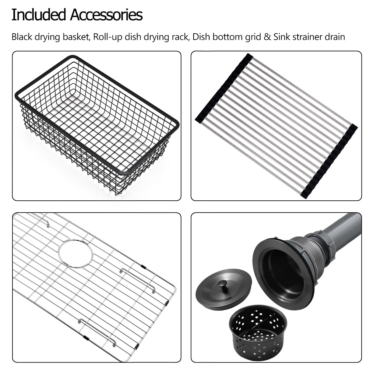 30 Black Stainless Steel Undermount Kitchen Sink, Luckyhorse 30" x 17" x 9" 18 Gauge Gunmetal Black Stainless Steel Undermount Kitchen Sink LH025SQ