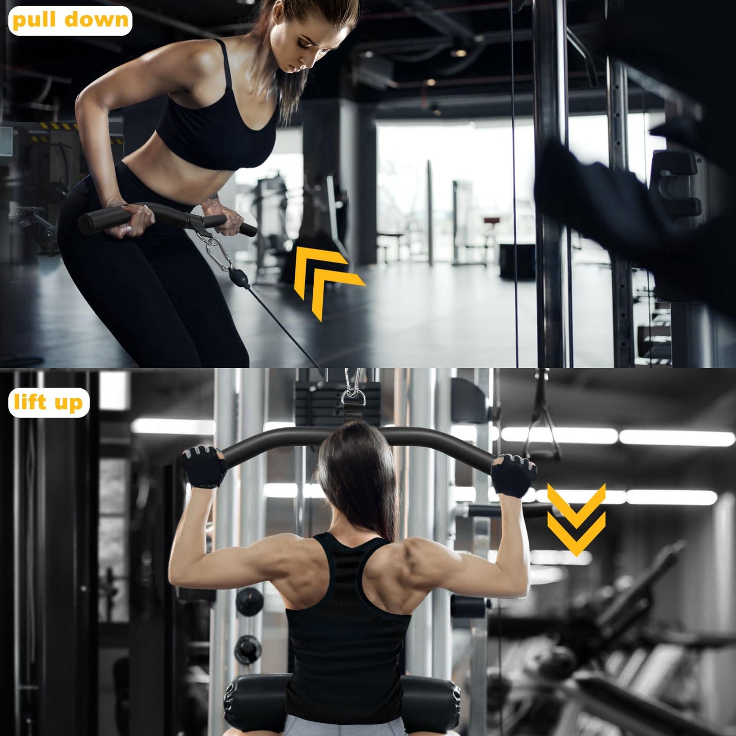 LAT Pull Down Bar Attachment：LAT Pulldown Tricep Bar for Strength Training Home Gym Cable Machine - Curl & Triceps Press Down Handle with EVA Sponge Non-Slip Grip for Pulley System