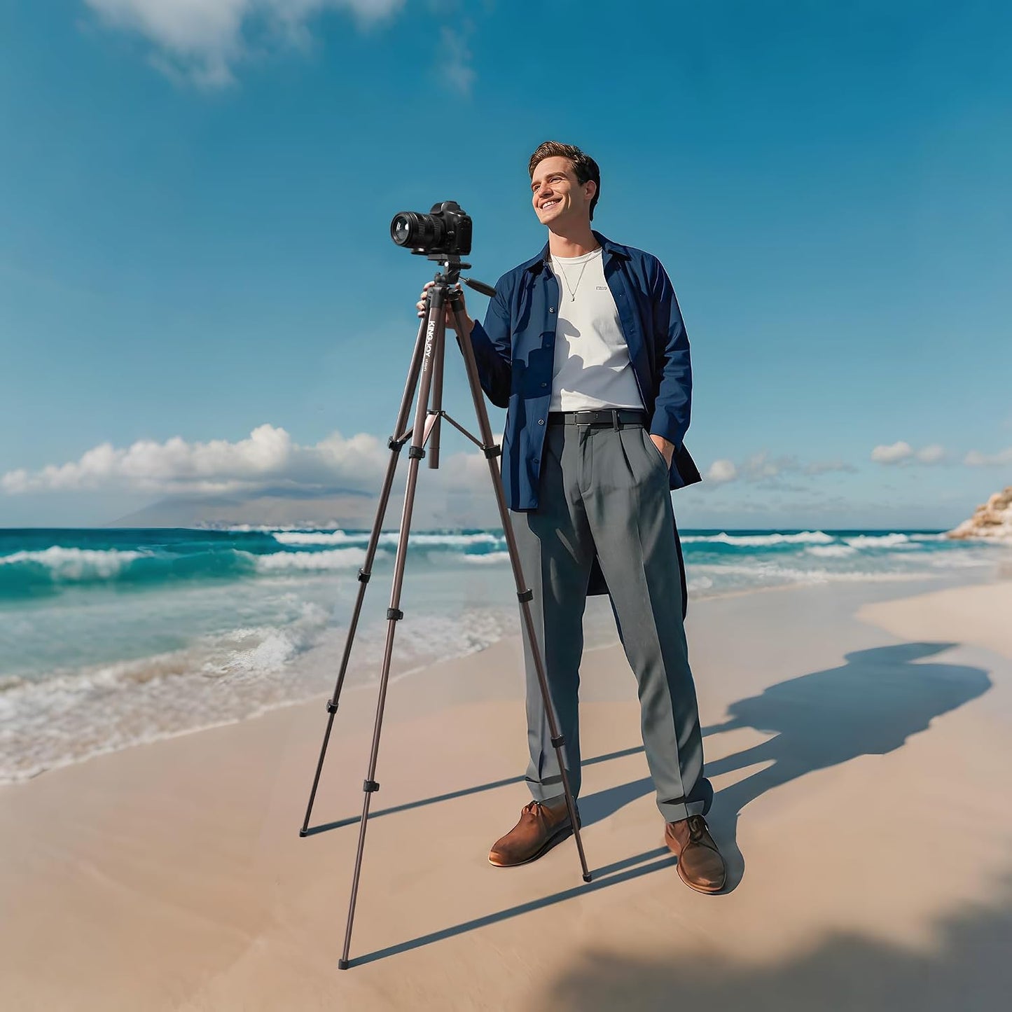 KINGJOY 71" 3-Way 6.6LB Camera Tripod, Lightweight Travel Tripod with Wireless Remote, Cold Shoe Phone Mount, Pan Head