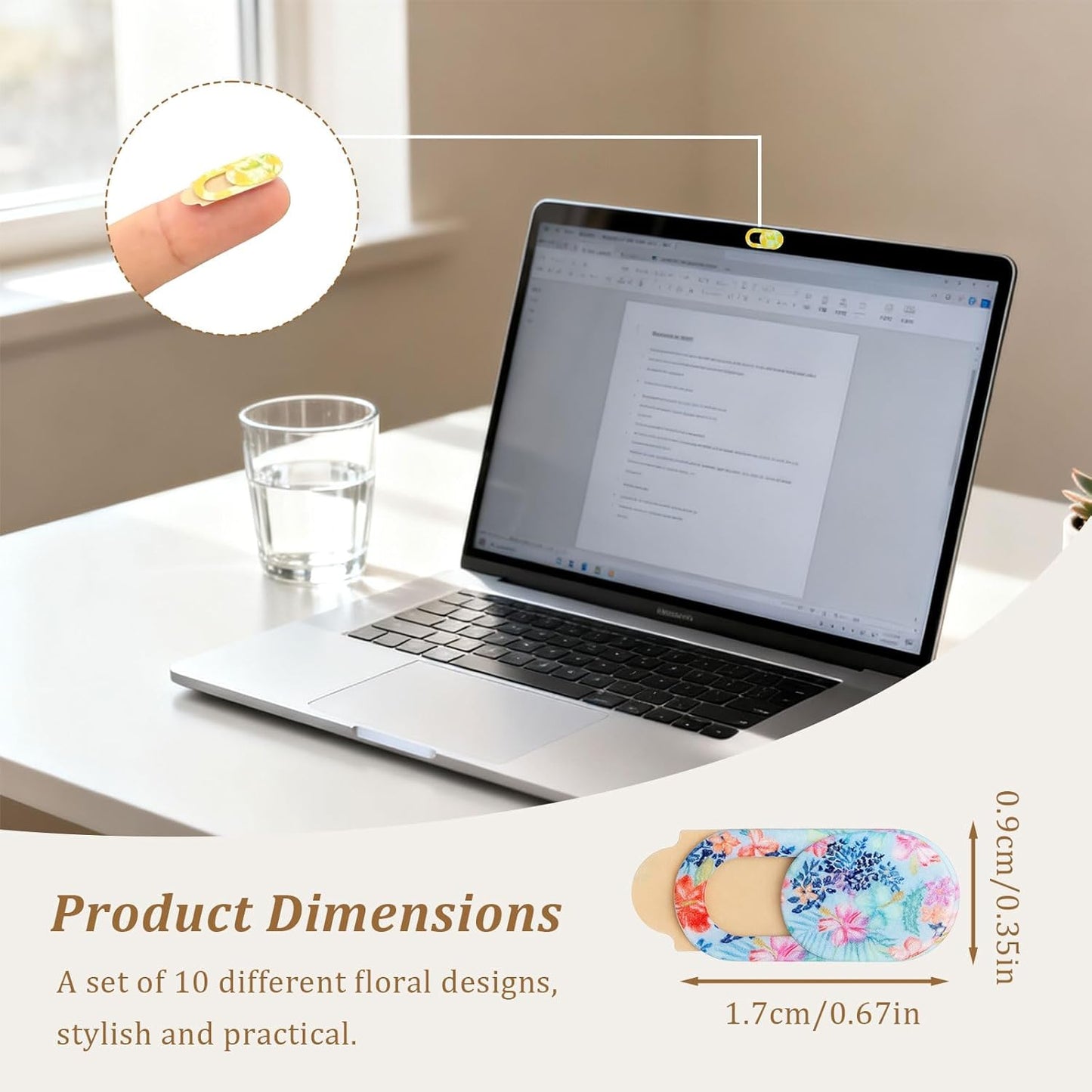 Brvlsoc 10-Pack Laptop Camera Cover Slide Cute Ultra Thin Floral Webcam Cover for iPhone, iPad, MacBook, Laptop, PC