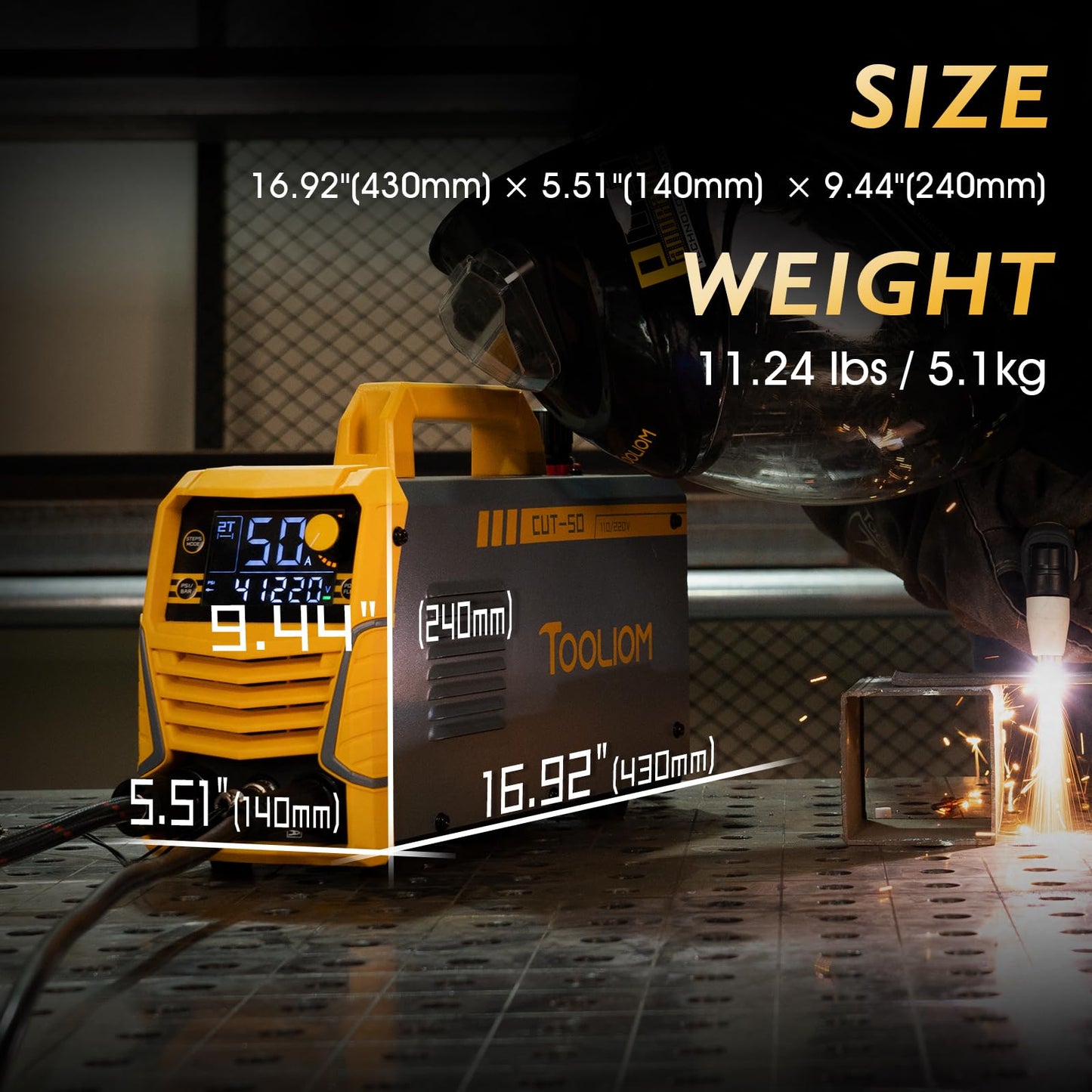 TOOLIOM Large LCD Display Plasma Cutterï¼, 50A Dual Voltage 110V/220V Metal Cutting Machine with Air Pressure Display and 2T/4Tï¼, 1/2" Clean Cut