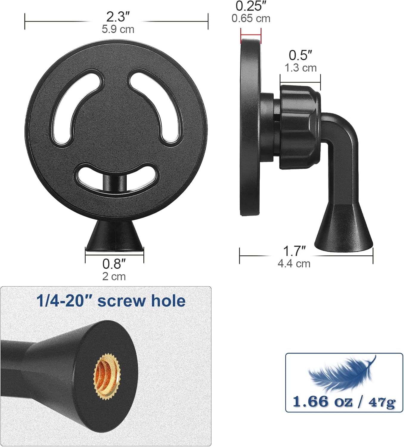 MINIFOCUS 1/4"-20 17/16/15/14/13 Magnetic Phone Tripod Mount Adapter with Screw Hole, Compatible with Magsafe