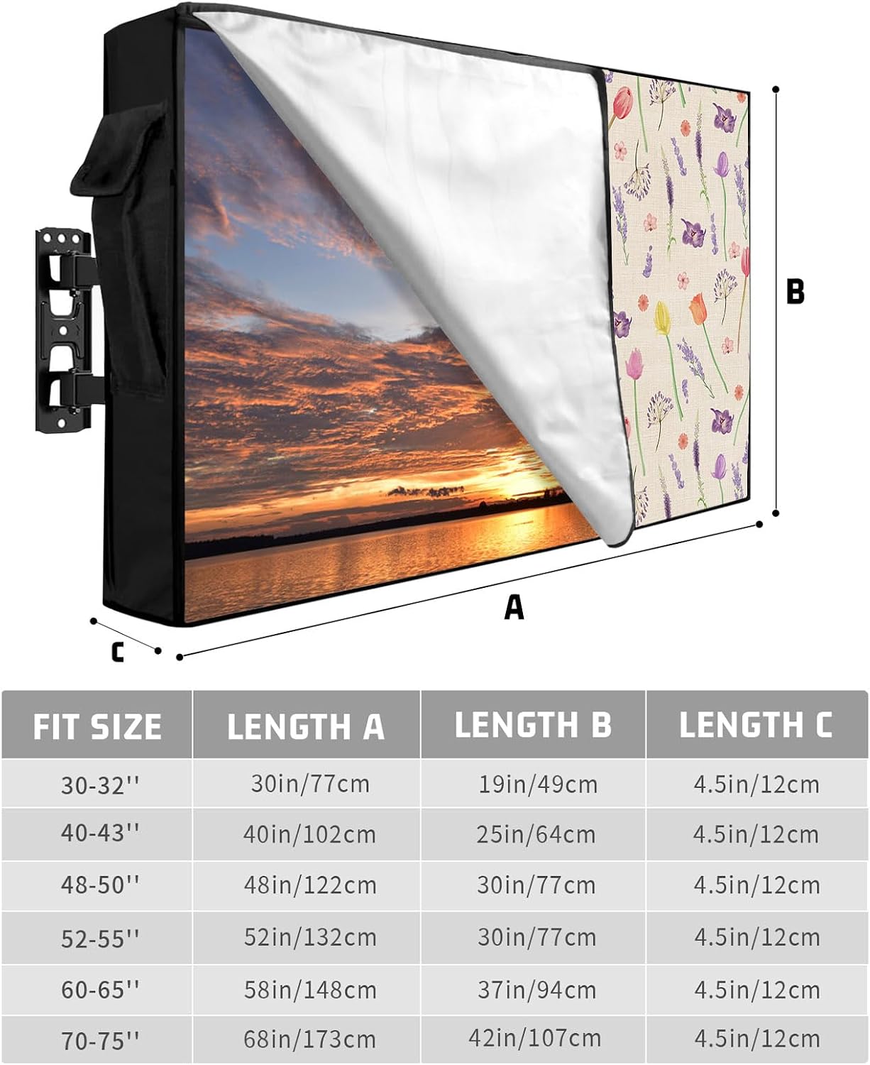 EZON-CH 40-43 inch Outdoor TV Cover Vase Tulip Lavender Florals Plants Weatherproof TV Screen Protector Outdoor TV