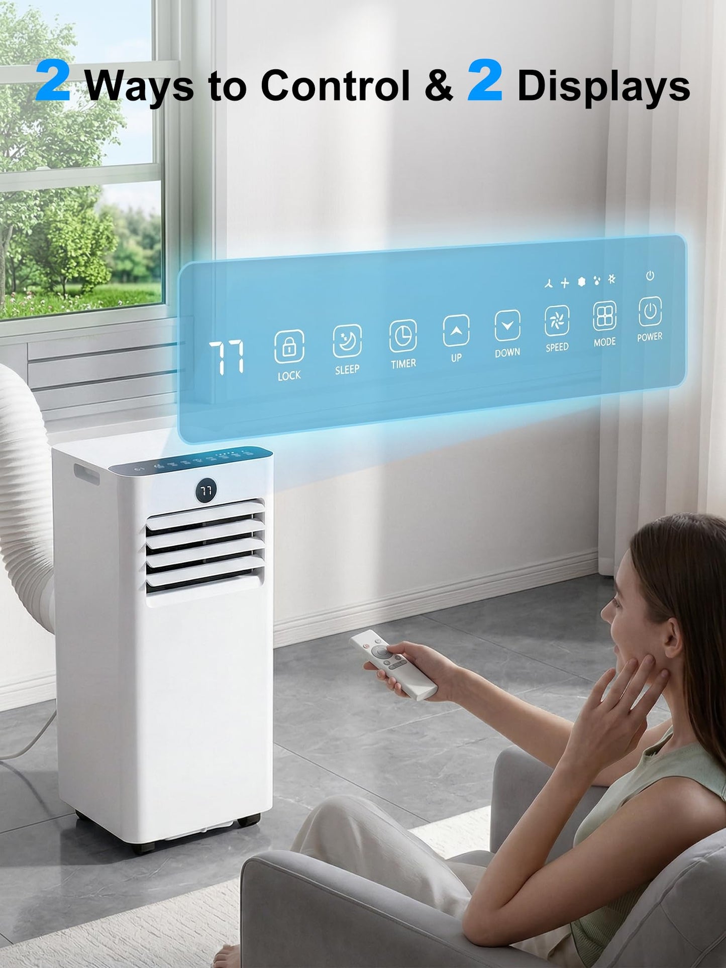 MEPTY 8000BTU Portable Air Conditioners, Portable AC Unit with Dehumidifier, Sleep Mode, 24H Timer, Cools Room up to 350 sq.ft, Room Air Conditioners with Auto-evaporation System for Bedroom