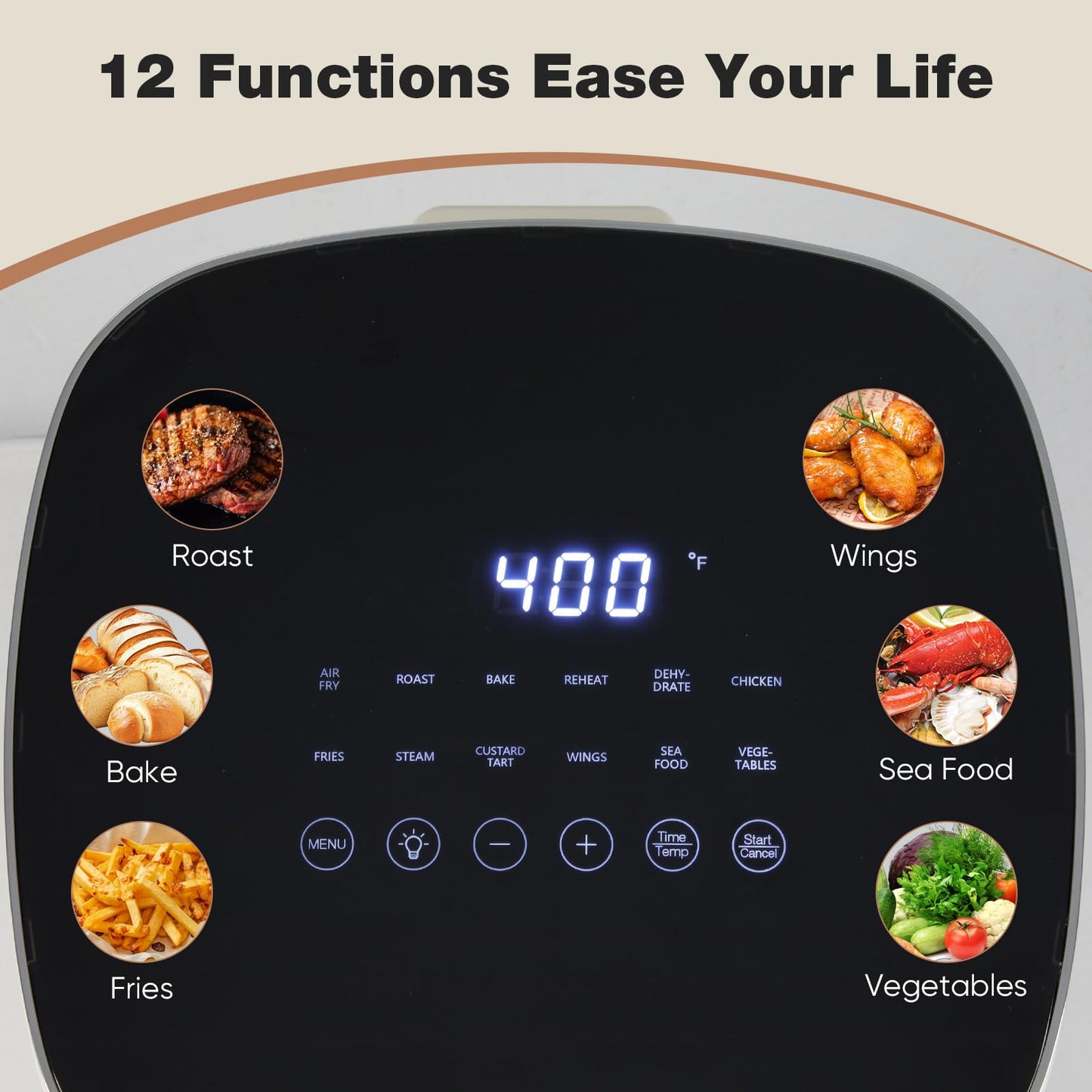 OLIXIS Air Fryer 6 Quart with Window Square Air Fryer 12-in-1 Air Fry, Roast, Reheat, Dehydrate, Bake, Steam, Fries, Custard, Chicken, Wings, Sea Food, Vegetabels,400F, White