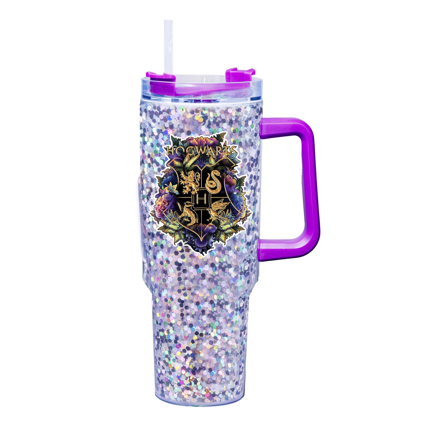Spoontiques Hogwarts 40oz Acrylic Travel Mug - Double Wall Acrylic with Sliding Lock Travel Lid and Straw - 11" Tall