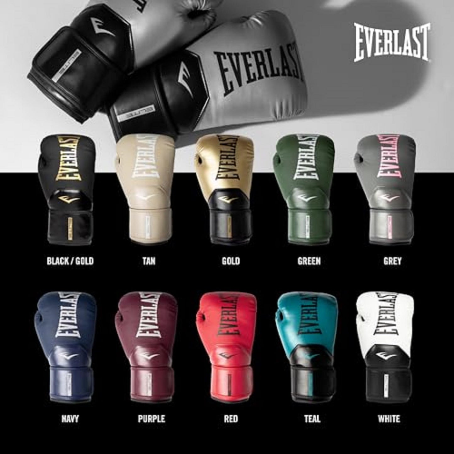 Everlast Elite 2 Boxing Gloves | Pro Training & Heavy Bag Gloves | Men & Women | Ventilated Palm | Multi-Layer Protection | Black/Gold, 16 oz