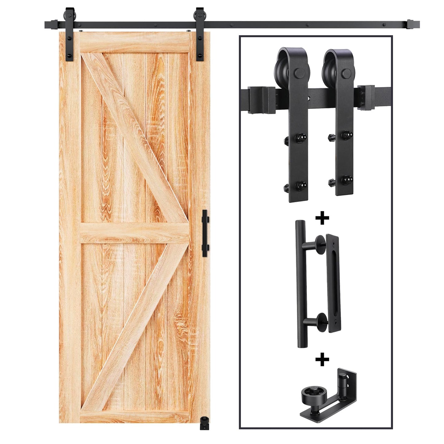 EaseLife 5 FT Sliding Barn Door Track and Handle Hardware Kit,Basic J Pulley,Slide Smoothly Quietly,Easy Install (5FT Track Kit for 24"~30" Wide Single Door)