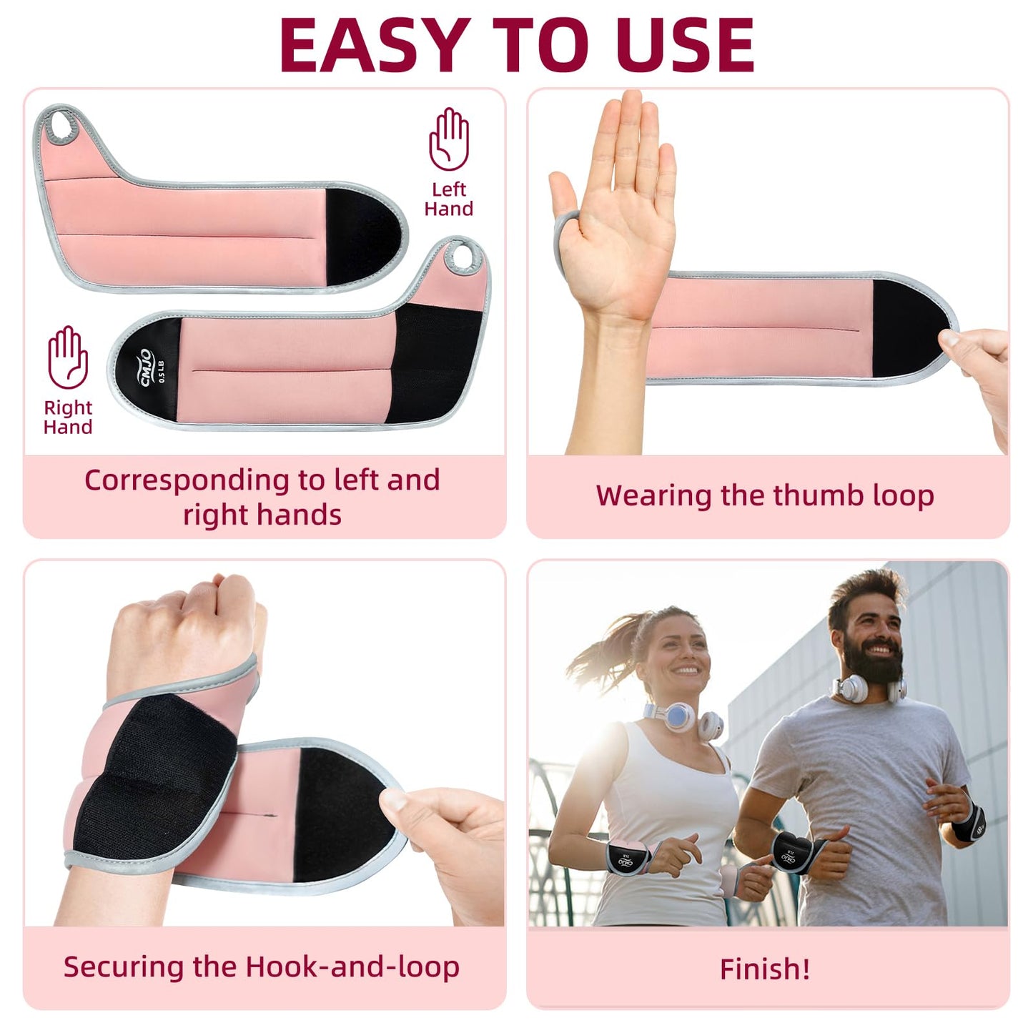 Weighted Gloves - Wrist Weights 0.5 Lb Each with Thumb Loops for Women, Arm/Hand Weights for Running Walking Pilates Yoga