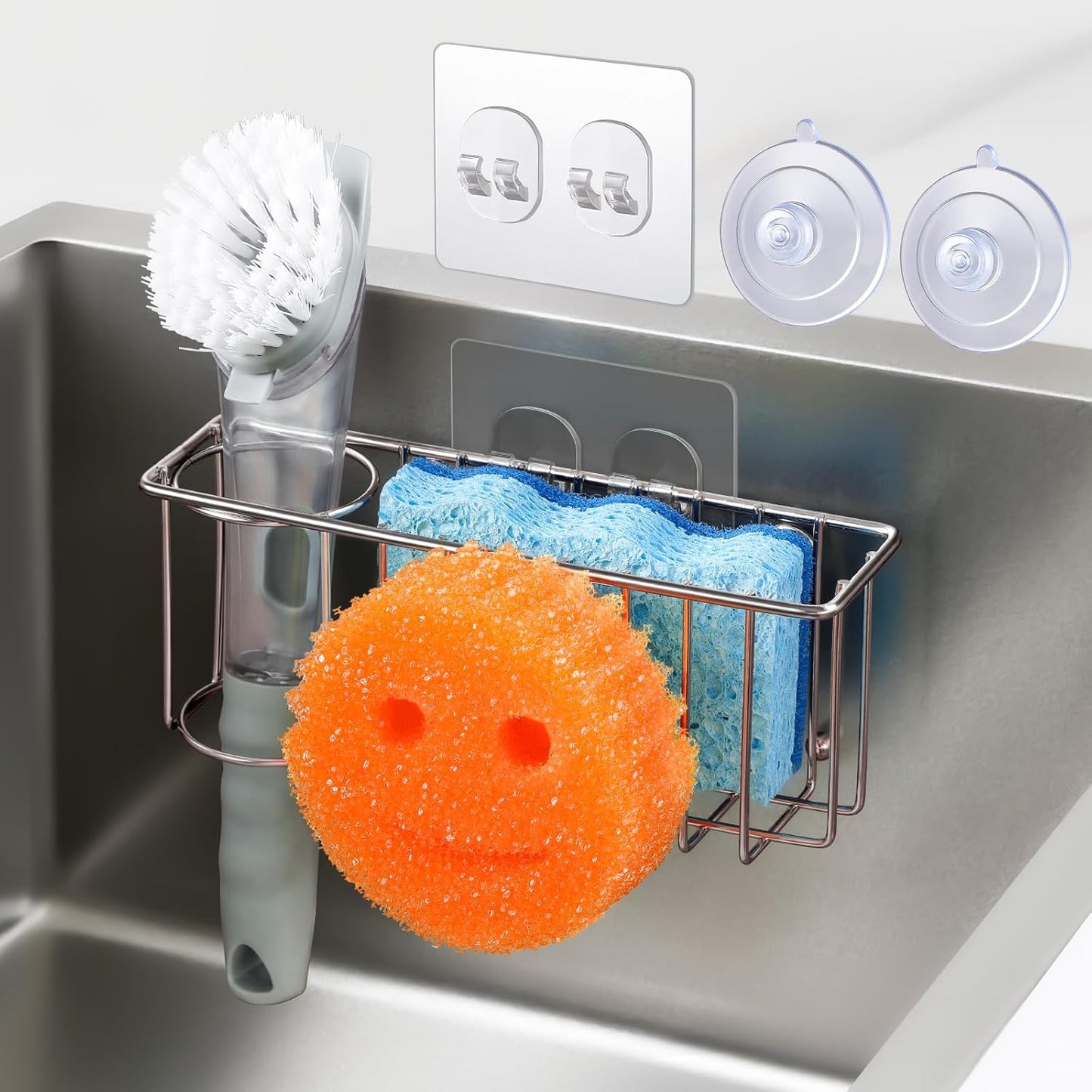 Scrub Daddy 3-IN-1 Multiuse Sponge Holder - Kitchen Sink Organizer with Suction Cups & Adhesive Hook