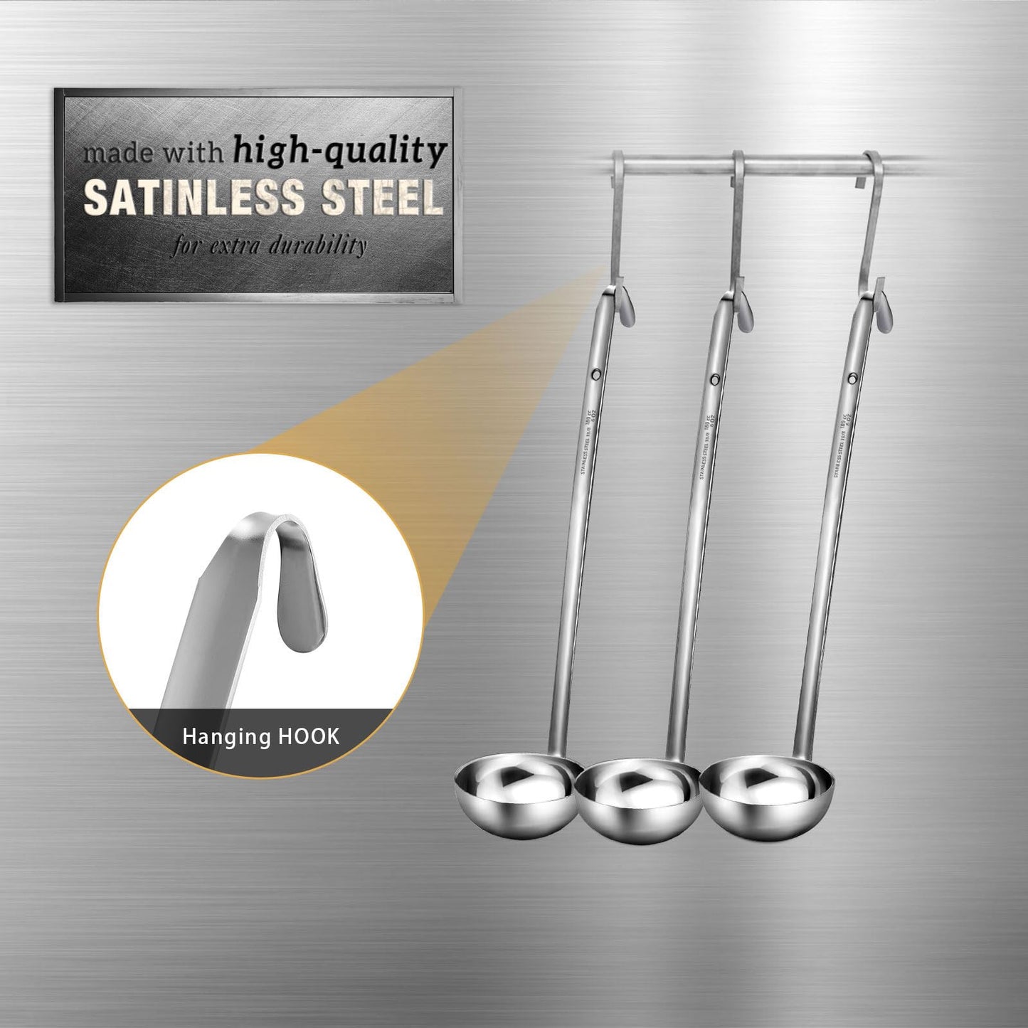 meekoo Stainless Steel Ladle Soup Handle Ladle with Pouring Rim for Kitchen Cooking Soup Sauce