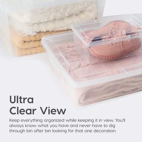 IRIS USA Storage Bins - 12-Pack 6 Quart Crystal Clear Stackable Containers for Shoes & Classroom Organization - BPA-Free