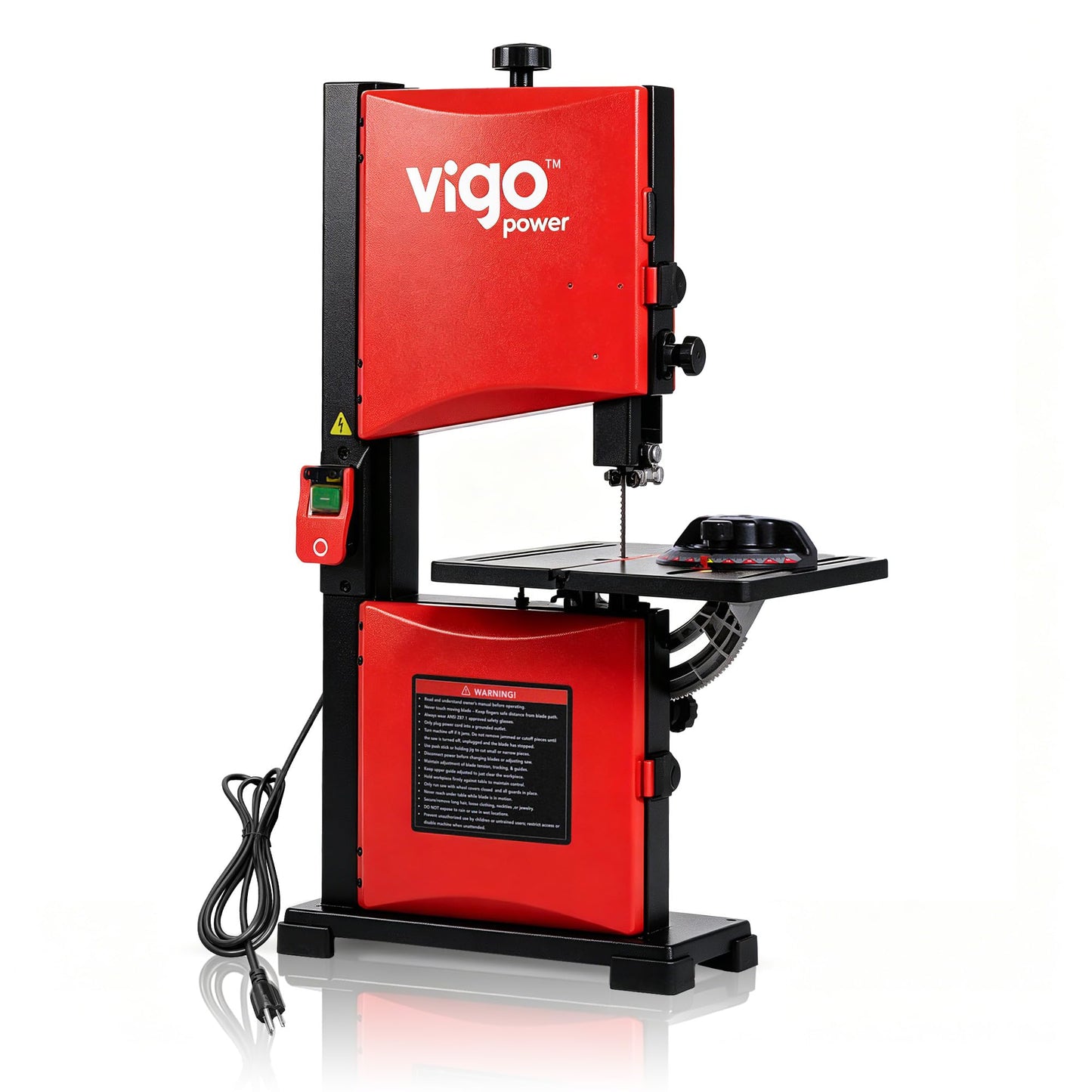 VIGO POWER 9-Inch Benchtop Band Saw for Woodworking, Portable Bandsaw, 2.8A Induction Motor, Dual-Speed 1700/2500 FPM, 12x12" Aluminum Tilting Table 0-45°, Miter Gauge & Dust Port, DIY