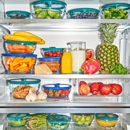 Anyday 4-Cup Glass Food Storage with Glass Lid, Round Shallow Dish | Plastic-Free Meal Prep & Microwave Cookware | Stackable Airtight Storage Container with Vented Lid for Microwave-Safe Reheating