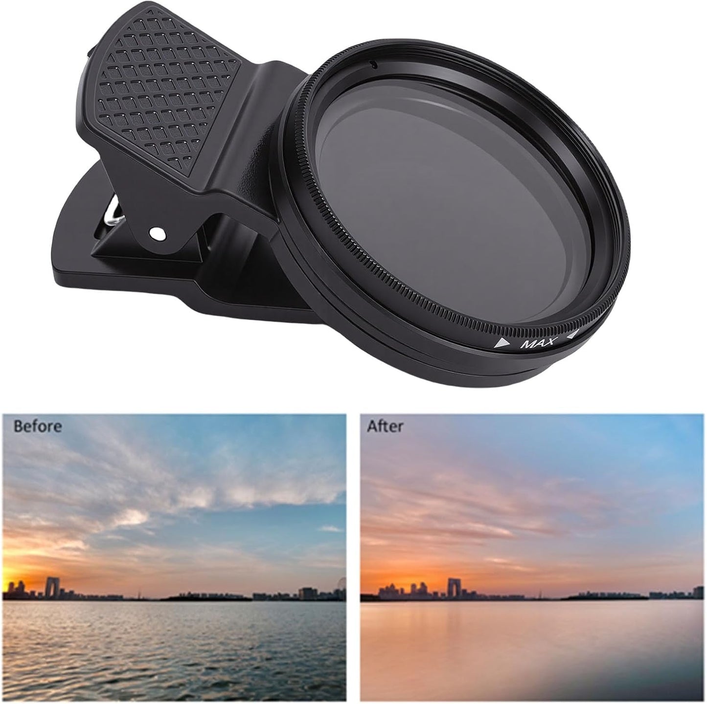 Diyeeni 37mm ND2 ND400 ND2 ND400 Clip On - Phone Lens ND Filter Kit, Variable ND Neutral Density Filter Adjustable