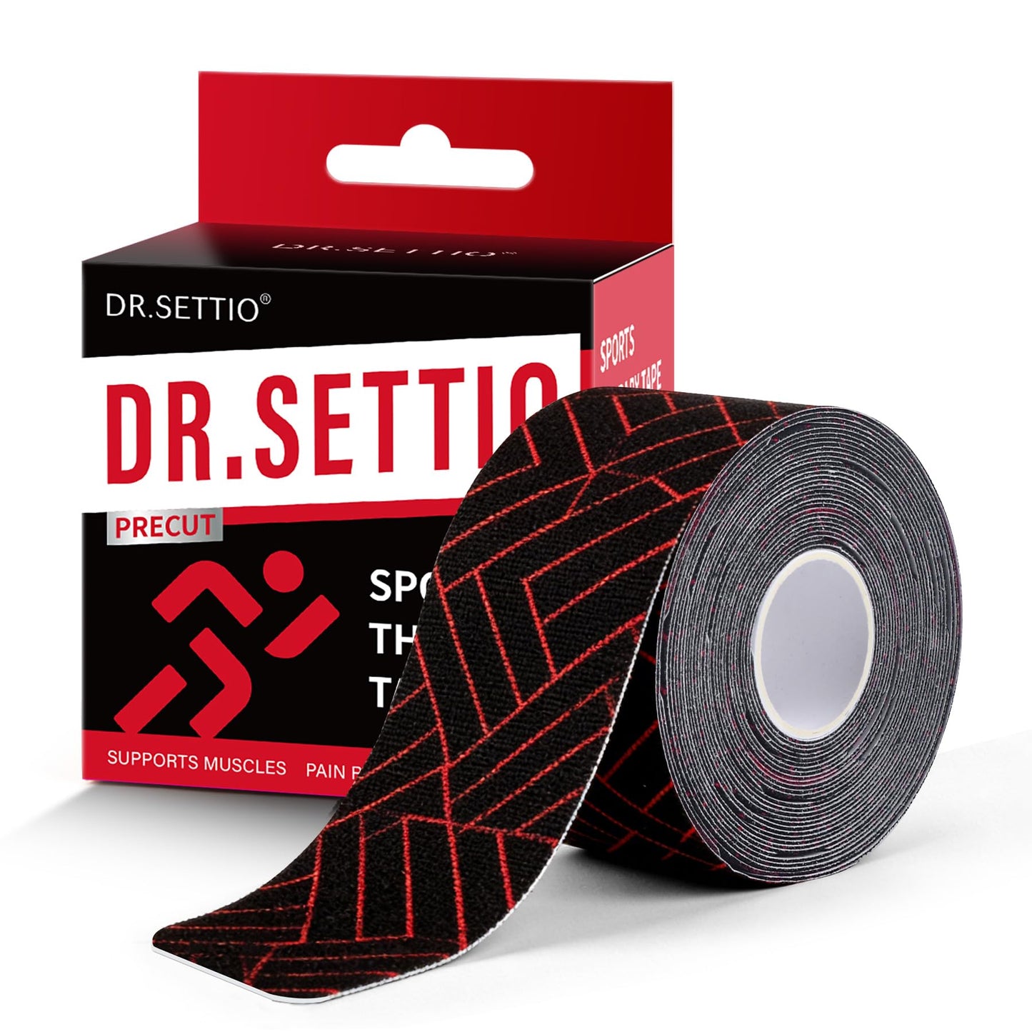 DR.SETTIO Kinesiology Tape, Waterproof Breathable Athletic Tape, Precut Elastic Muscle Joint Relief Support Tape, for Swimming, Workouts, Running, Daily, 2 in x 16.4 ft, 1 Roll