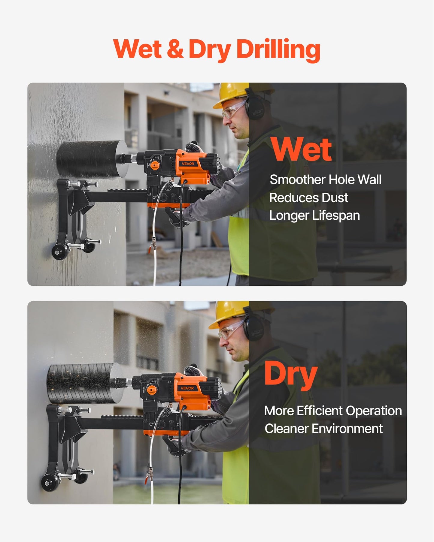 VEVOR Diamond Core Drilling Machine, 0.8-10 in Drilling Diameter, Stand-Mount Dry and Wet Concrete Core Drill Rig with 10 Bits, 470/800 RPM 2-Speed, UNC1 1/4-7 Thread, for Concrete Brick Stone, 2500W