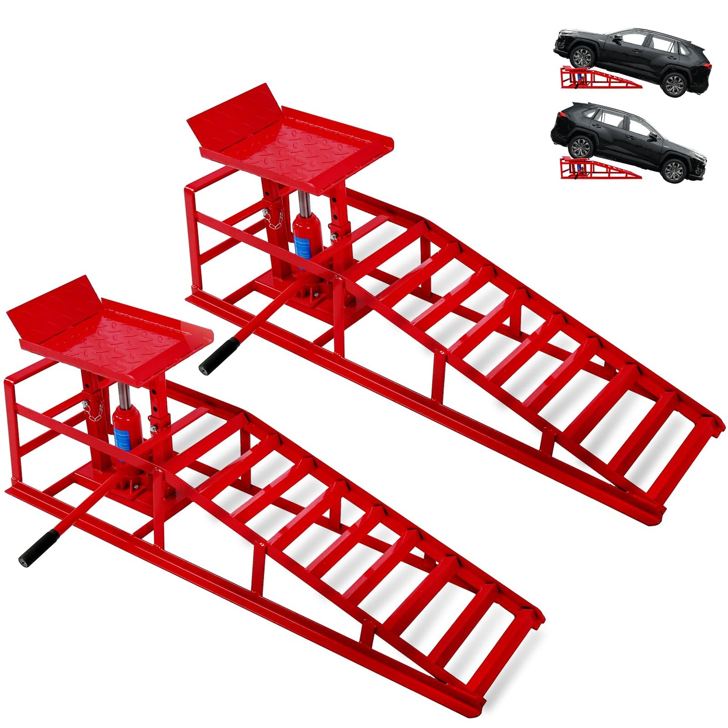 Rovibek Hydraulic Car Ramps 2 Pack, 11000LBS 5THeavy Duty Steel Car Ramps, Automotive Truck Service Ramp High Lift 11.6"-16.5" for Oil Changes Maintenance, Red