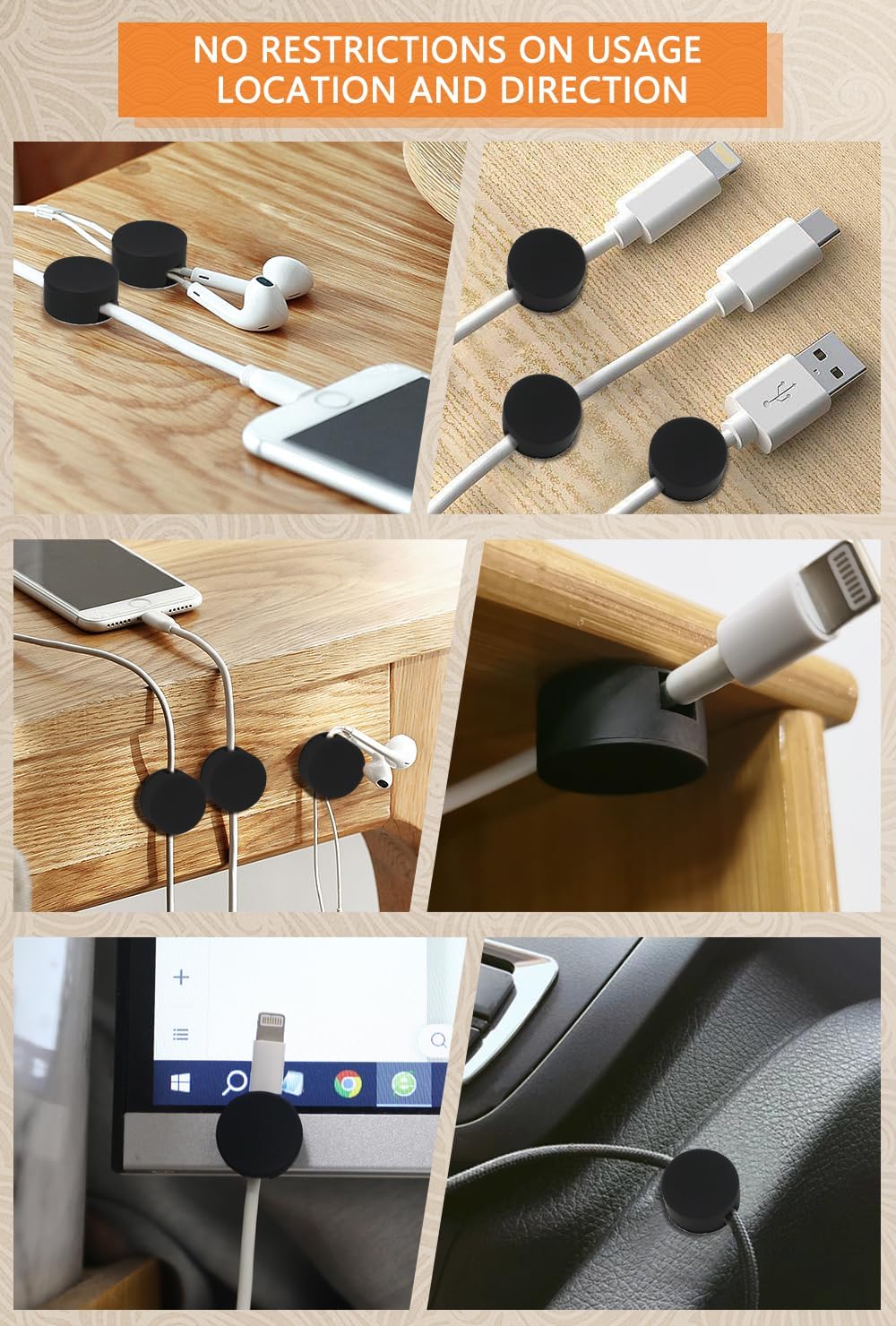 Maveek 5 Pcs Magnetic Cord Holder Cable Management, Strong Cable Clips Magnets Metal Plate, Adhesive Wire Organizers