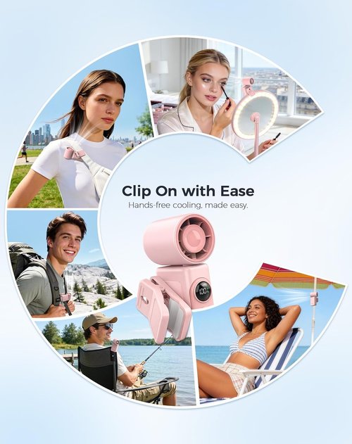 Hotsales Clip-On Portable Fan - 13500 RPM Rechargeable Mini Fan with LED Display | 360° Rotating Stroller Fan for Baby