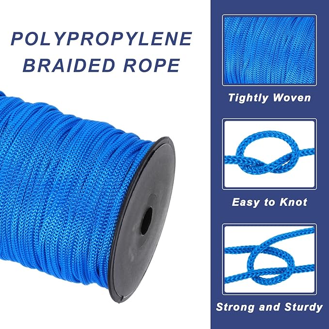 MECCANIXITY 3/16 Inch Polypropylene Rope Braided Ropes, 328ft Nylon Rope Hollow Utility Cord for Clothesline, Camping, Hiking, Outdoor, Navy Blue