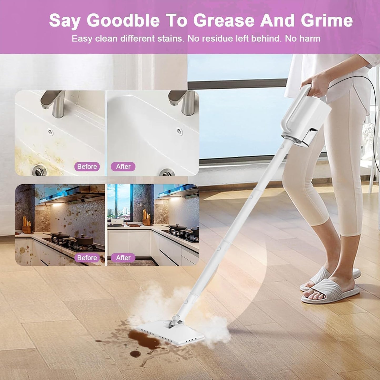 Skiennix 7-in-1 Steam Mop - 1200W Multi-Surface Cleaner with 400ML Tank & 23FT Cord | First Frost