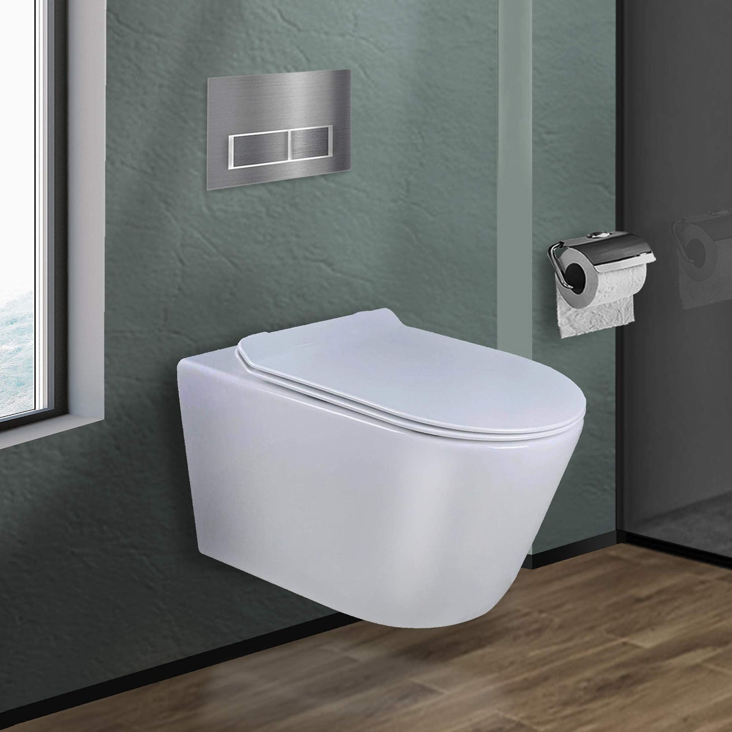 Dakota In-Wall toilet Combo Set - Toilet Bowl With Soft-Close Seat, Tank And Carrier System (2 x 4 Studs), Push Buttons Included