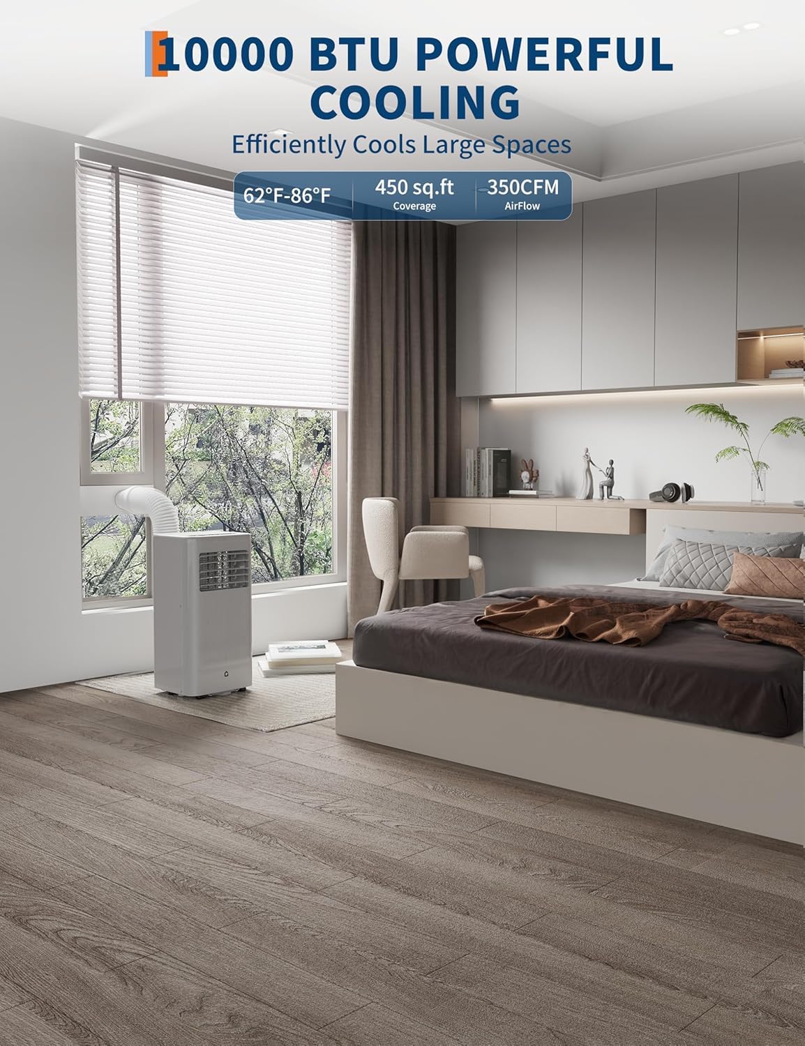 10000 BTU Portable Air Conditioners, 3-in-1 Quiet Air Conditioner Portable with Cooling, Dehumidifier and Fan Modes, AC Unit with Remote & Installation Kit, Air Conditioner for 450 Sq.Ft Bedroom, Gray