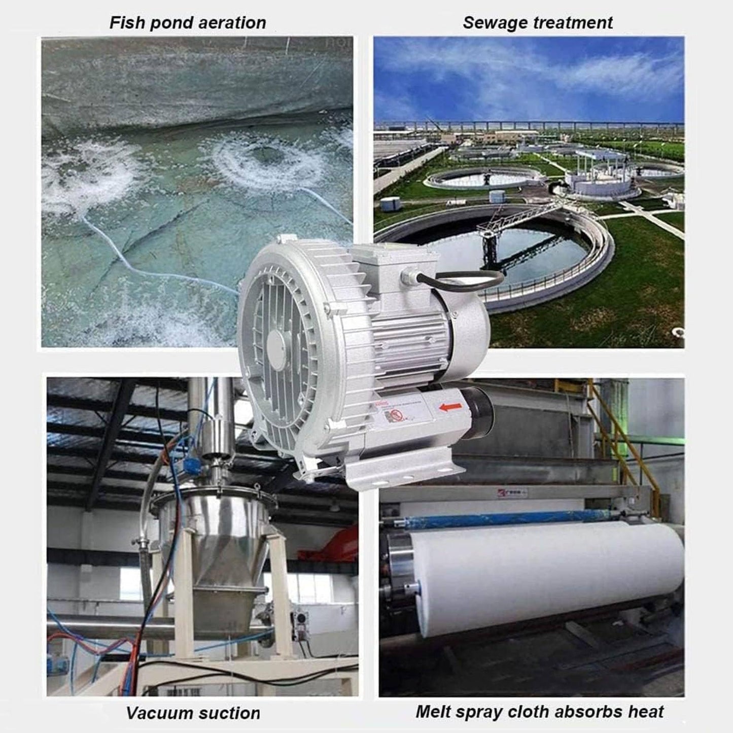 Regenerative Blower, 120W-1100W Single Phase High-Pressure Vortex Ring Blower, Industrial Vacuum Pump for Air Blowing Or Suction for Sewage Aeration Aquarium Fish Pond,1100W/1.48HP