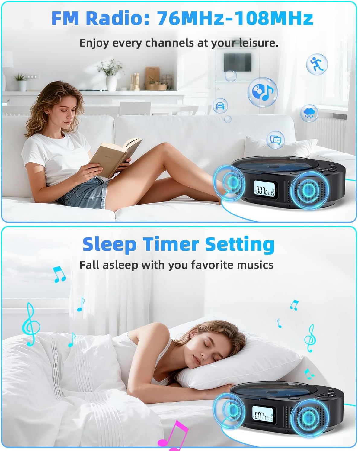 FELEMAN Portable CD Player, Bluetooth CD Player with Speakers, CD Players for Home, Boombox CD Player for Car, Supports