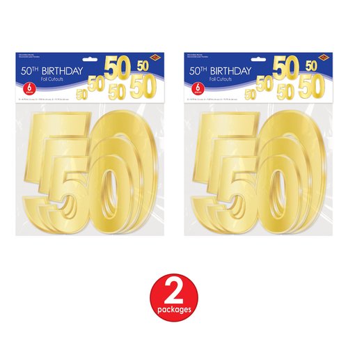 Beistle Foil 50 Birthday Cutouts – 12 Gold Metallic Number Decorations in 3 Sizes, Golden Anniversary Celebration Decor, 50th Themed Wall Ceiling Display, Fiftieth Birthday Parties, 4.5" - 11.5"