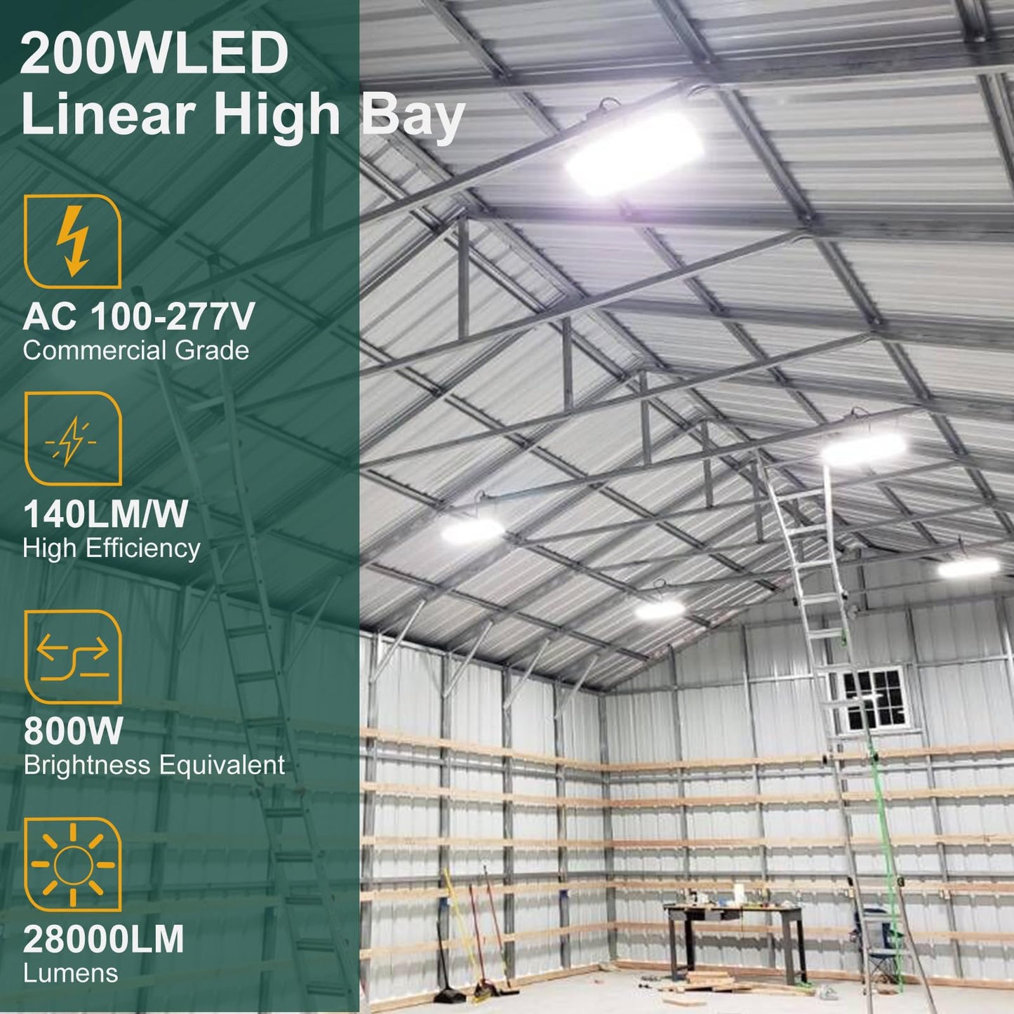 ACOHOOK 2Pack 2FT 200W LED Commercial Linear High Bay Light 28000LM[Eqv.800W MH/HPS],AC100-277V【Driver Equipped】 5000K,Linear Hanging High Bay Light,UL Complied