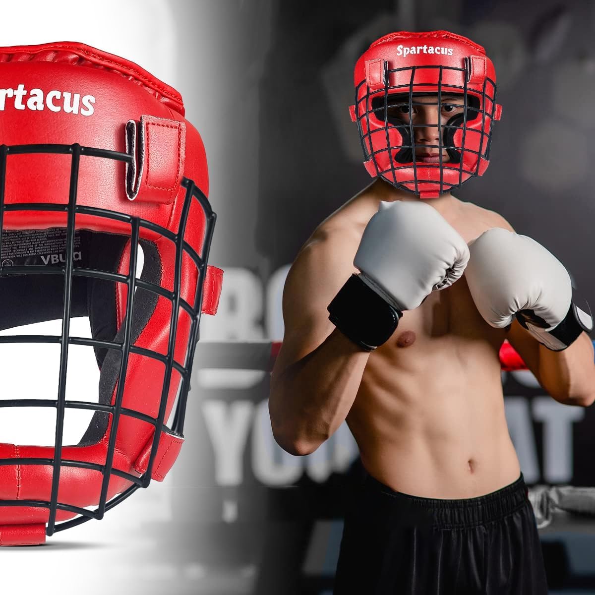 Victorbudo USA Boxing Headgear MMA Muay Thai, Removable Face Grill, Head Gear for Sparring Grappling Martial Arts Kickboxing Karate Taekwondo BJJ Training Head Guard (Red, Large)