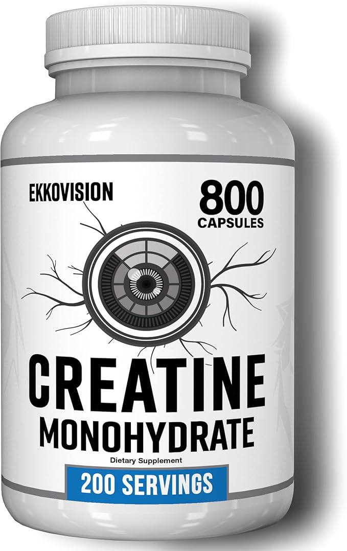 Ekkovision Creatine Monohydrate Capsules, Micronized, Unflavored Creatine Supplement for Men & Women, Pre Workout & Post Workout Support, Easy-to-Swallow, 800 Capsules, 200 Servings