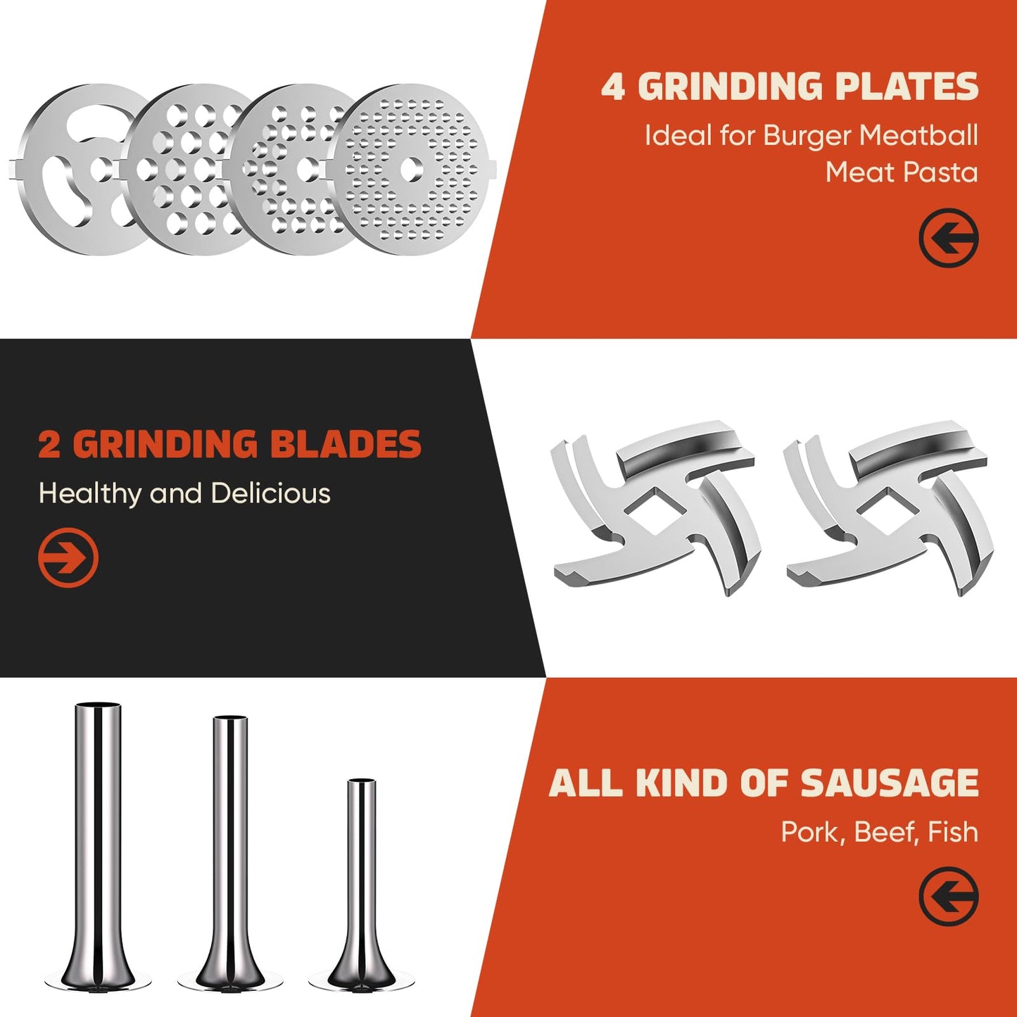 Stainless Steel Meat Grinder for KitchenAid Mixer, Meat Grinders, Sausage Stuffer, Burger Press, For Kitchen Aid Meat Grinder Attachment for KitchenAid Stand Mixer, Dishwasher Safe