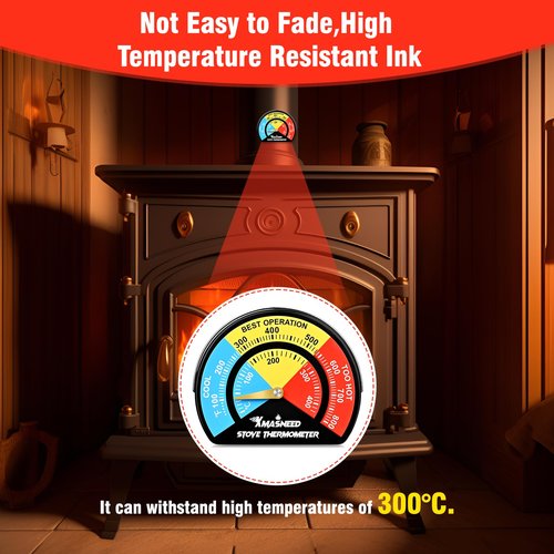 Magnetic Fireplace Thermometer - Large Size, Stove Top Temperature Gauge for Wood Burning Stove & Pellet Stoves (1PCS)