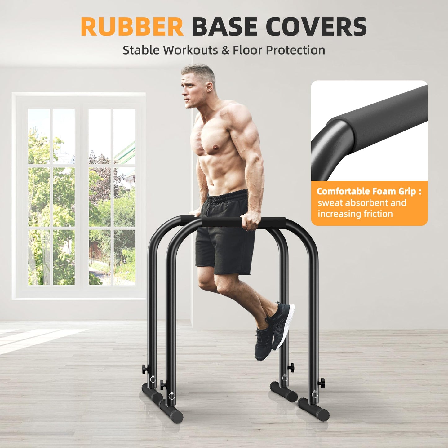 Outdoor Basic Adjustable Dip Bar Station - Heavy Duty Parallel Bars, Extra Tall & Thickened Steel Design for Home Gym, Calisthenics & Strength Training
